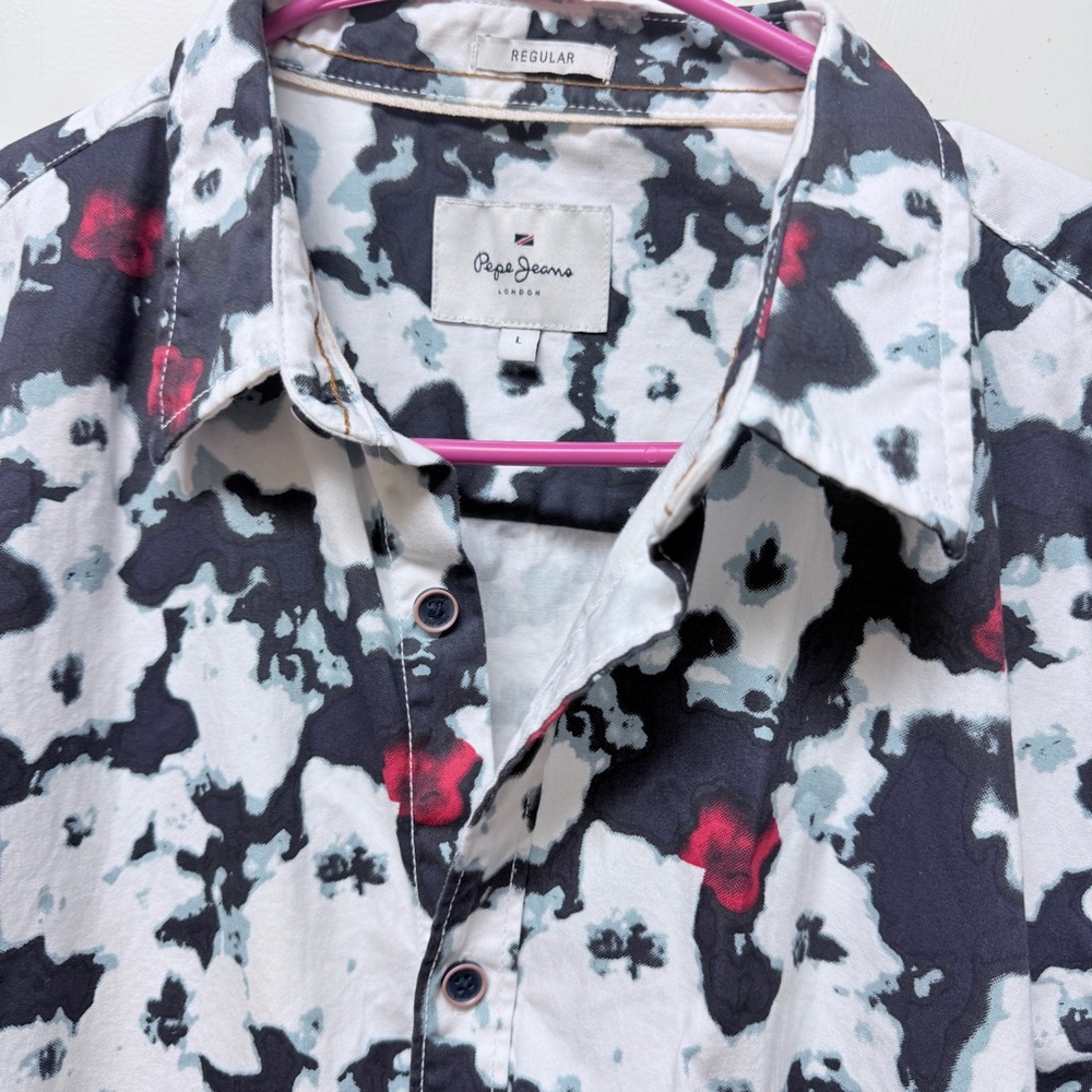 Pepe Jeans Men's Abstract‎ Navy, White, and Red Shirt